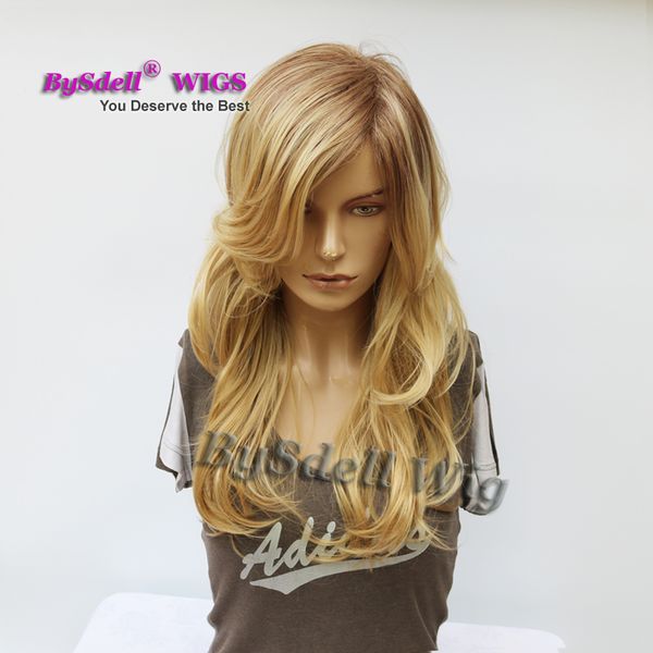 Premium Natural Looking Dark Roots Blonde Wig Synthetic Mix Honey