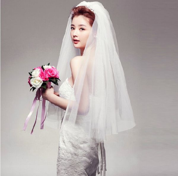 2017 New White Ivory Two Layers Wedding Veils With Comb To Waist