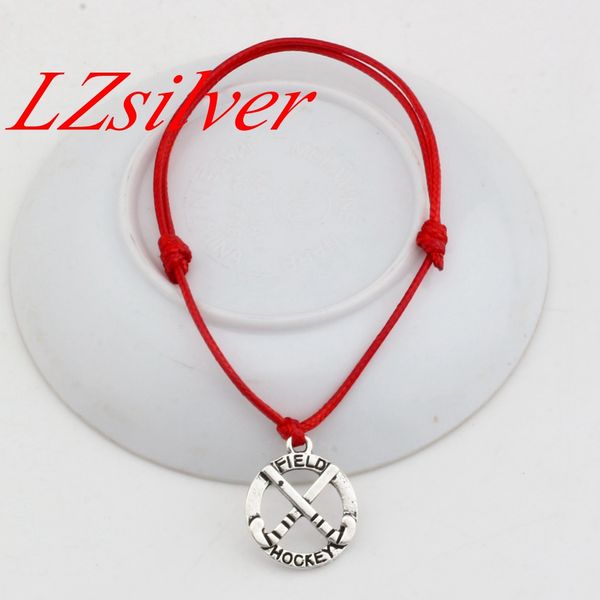 

Hot ! 20pcs Adjustable Bracelets Red Waxes rope Antique silver Alloy Field Hockey Charms Adjustable Bracelet B-29