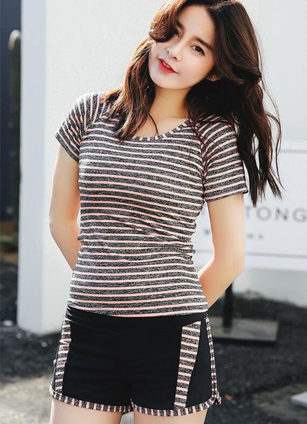 

2017 summer short sleeves three-piece new women o-neck high stretch sports bra fitness suits, White;black