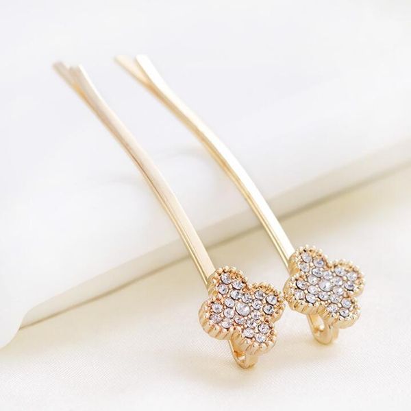 

Мода Vintage Crystal Четыре листа клевера Hairgrips Зажим для волос Headdress Заколки для женщин Женские позолоченные аксессуары для волос