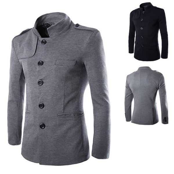 

new arrivals winter men casual stand collar chinese tunic suit blazer jackets black single breasted slim jacket and coat m-2xl, White;black