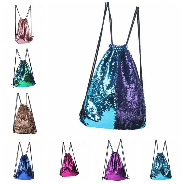 Pailletten Rucksäcke Reversible Paillette Outdoor Rucksack Meerjungfrau Funkelnde Kordelzug Taschen Glitter Sport Doppel Schulter Reisetaschen H94