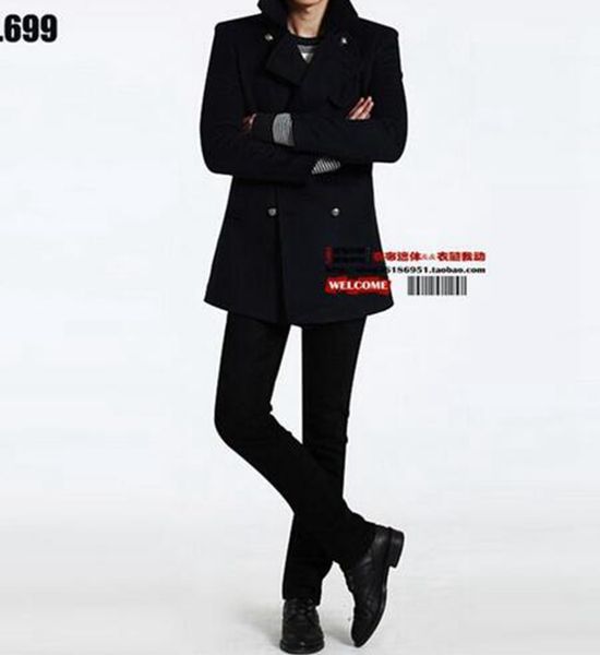 

men's winter of europe and the united states han edition business high-end fashion style fine dust coat woollen coat / s-2xl, Black
