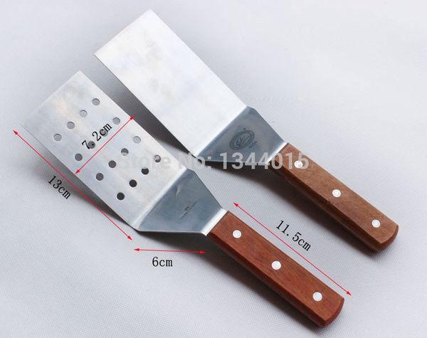 

wholesale- 2ps/set wooden handle bbq shovel square/leak steak spade cuisine spade teppanyaki tools m1337