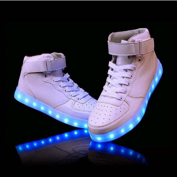 

wholesale- 2016 women lights up led luminous shoes high glowing boots with new simulation sole charge for men adults neon basket, Black