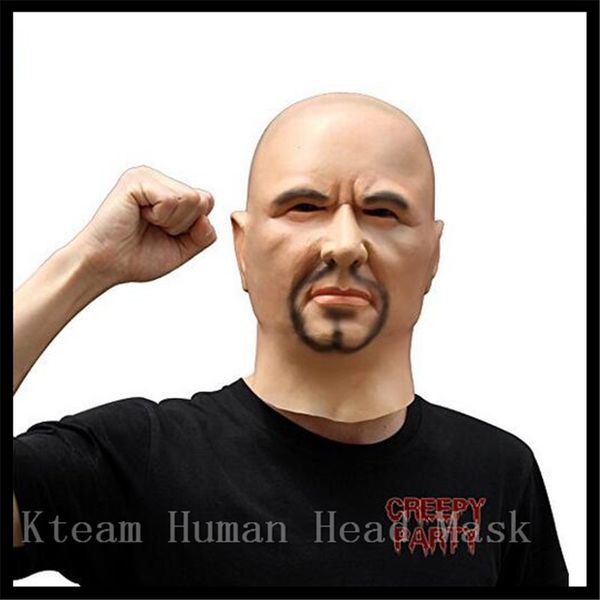 

grade artificial man latex mask hood overhead wigs beard human skin disguise prank halloween makeup costume realistic silicone mask toy