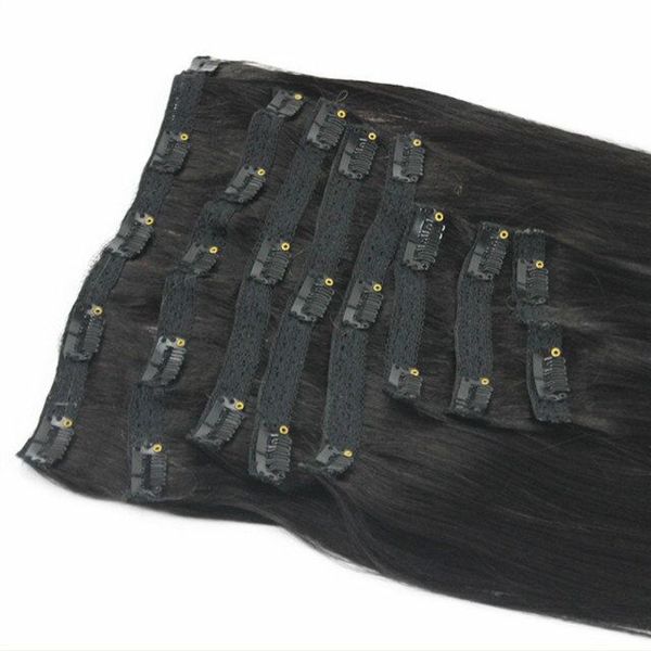 

virgin indian human hair extension clip in hair silky straight natural black color 1b 150g 9pcs hair extensions
