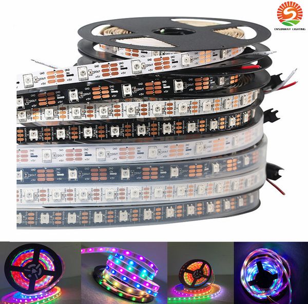 Светодиодная полоса света APA102 60LEDS M RGB LED SMD 5050 Светодиодные полосы 5M Водонепроницаемый IP67 Цветные Изменяемые эффекты Черный PCB DC5V