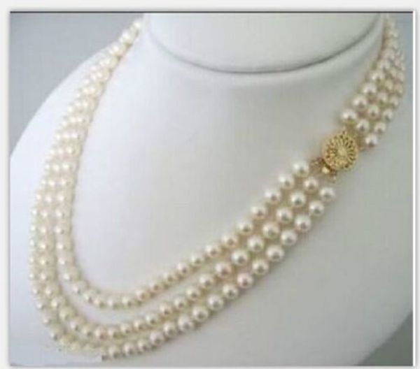 

triple strands strands 8-9mm south sea white pearl necklace, Silver