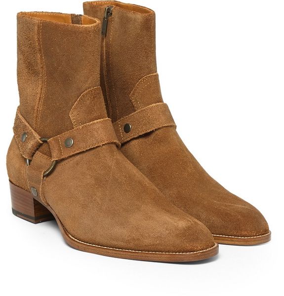 

wholesale-dusty cinnamon tan suede biker boots suede leather ankle mens boots menace masculine zipper up low heel zapatos shoes for men, Black