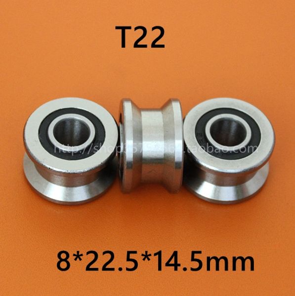 10 pz di alta qualità T22 ABEC-5 8mm T scanalatura a rulli ruota cuscinetto a sfere TU22 8*22.5*14.5*13.5mm V/U scanalatura cuscinetti della puleggia