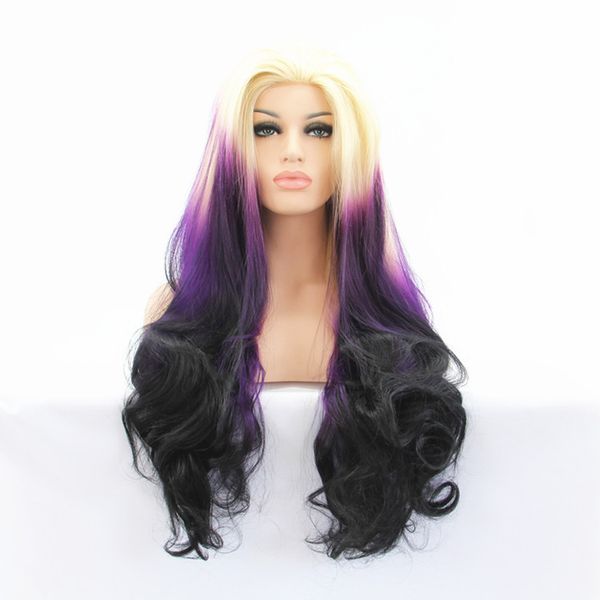 Ombre Beige Lilac Hair Hot Fashion Long Wave Cosplay Costume