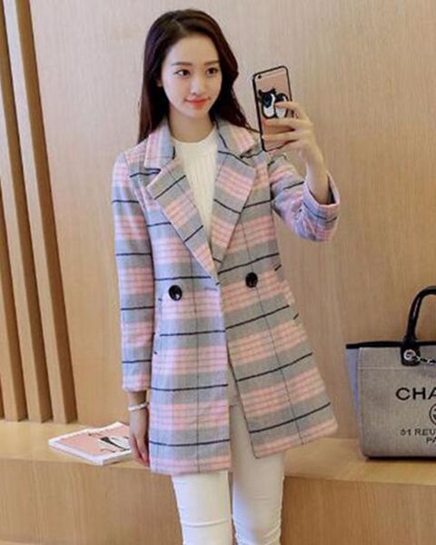 

women in qiu dong han edition leisure fashion luxury temperament show thin long grid cloth cashmere trench coat / s, Black