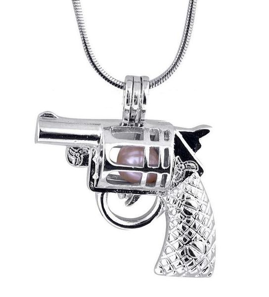 

gun shape pearl gem beads cage lockets pendants, love wish pearl pendant mountings for diy necklace jewelry, Silver