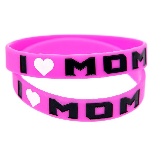 1PC I Love Mom Cinturino in gomma siliconica Rosa Taglia per adulti Un ottimo regalo per feste in famiglia