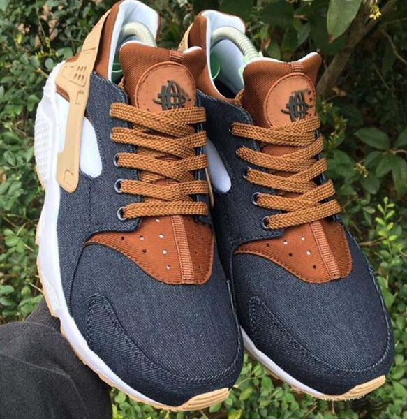 

2017 New arrival Drop Shipping Wholesale Famous Huarache iD Denim Brown Mens Womens Athletic Sneakers Sports Running Shoes Size 5.5-11