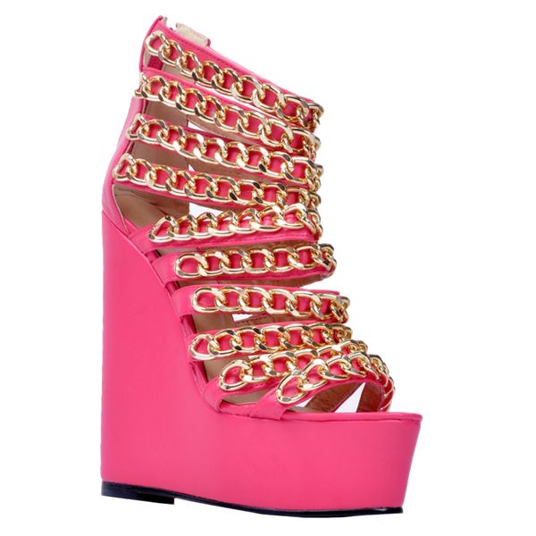 

kolnoo womens handmade gold chain 150mm high heel platform peep-toe sandals fashion party shoes rosered xd234, Black