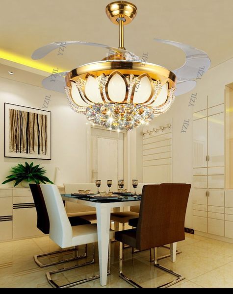 

золотой кристалл led 42 дюймов потолочная люстра вентилятор огни вентилятор люстра с контроллером гостиная спальня столовая мода
