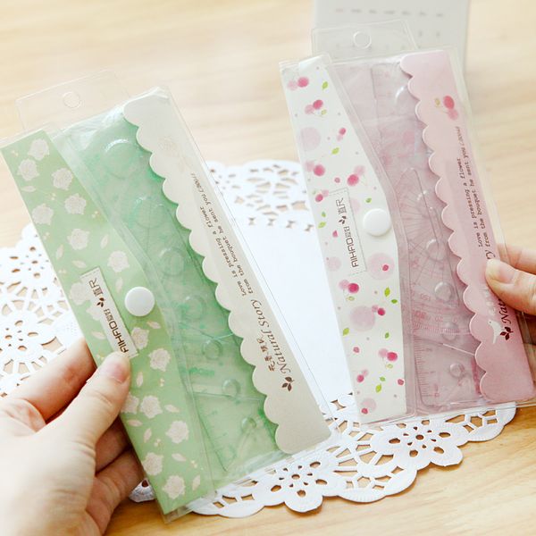 

wholesale- set of 4pcs floral sweet measuring ruler office school supply kids student stationery set metric drawing tool