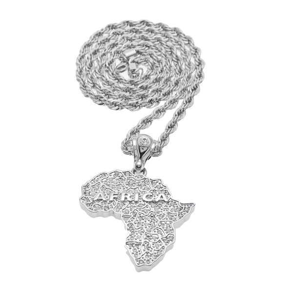 

africa pendant rhodium plated rhinestone silver color women men fashion african map pendant necklace 6mm chain hiphop1329536