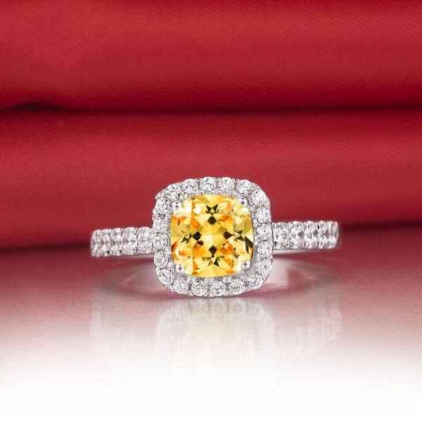 

trendy 2ct cushion cut synthetic diamond ring for women genuine 925 sterling silver ring white gold plated jewelry, Slivery;golden