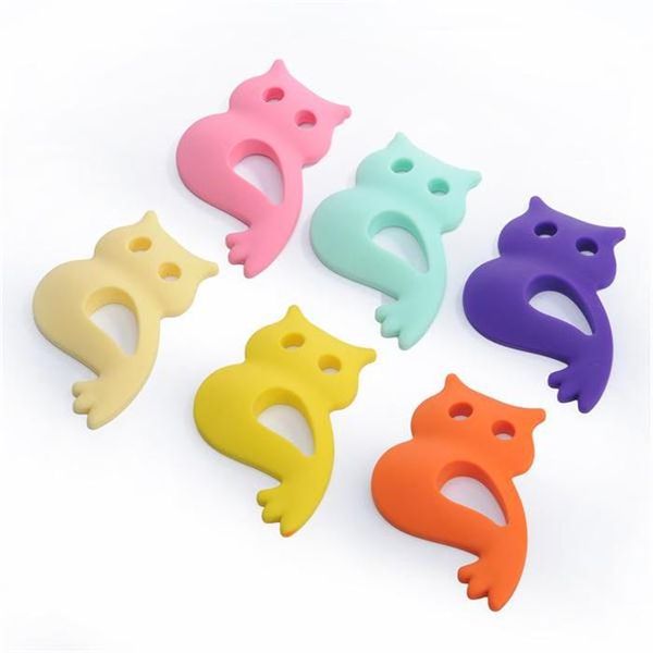 

большие силиконовые прорезывания зубов бусины сова подвески ожерелье детские силиконовые прорезыватели зубов игрушка кормящих кулон силиконо, Silver