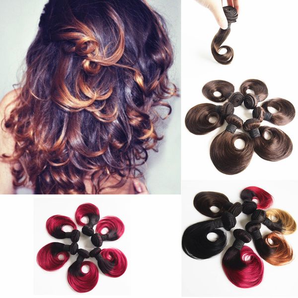 Human Hair Weaves Brazilian Hair Short Natural Wave Ombre Hair