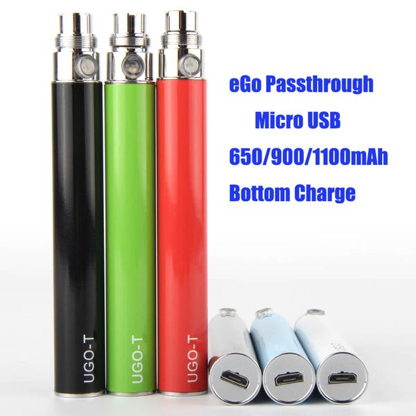 Ego T Micro USB Vape Pen Carregamento Inferior da Bateria UGO Passa eCig 650 900 1100mAh Baterias cabem 510 E Cig Atomizers Open Cartridge