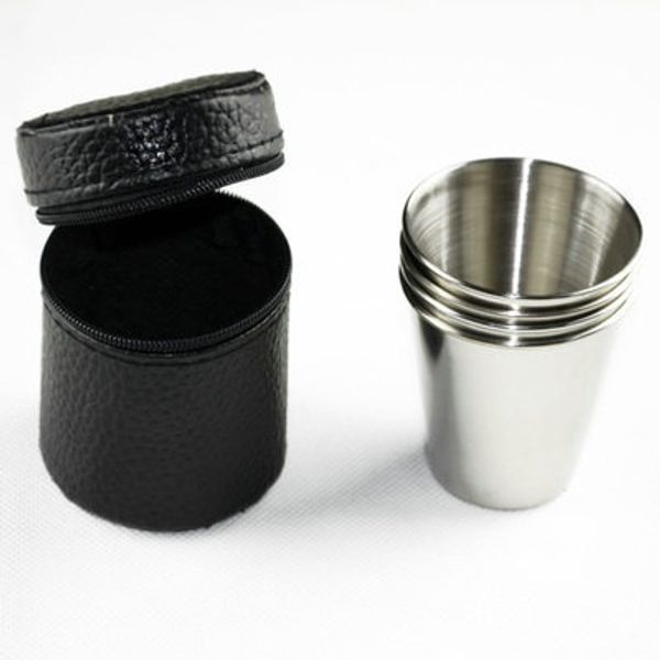 

wholesale- portable outdoor aluminum alloy wine cups/mugs set with pouch (4-cup set-75ml