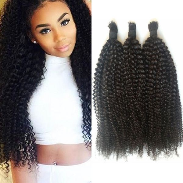 Peruvian Human Hair Bulk Afro Kinky Curly 3 Bundles Natural Color