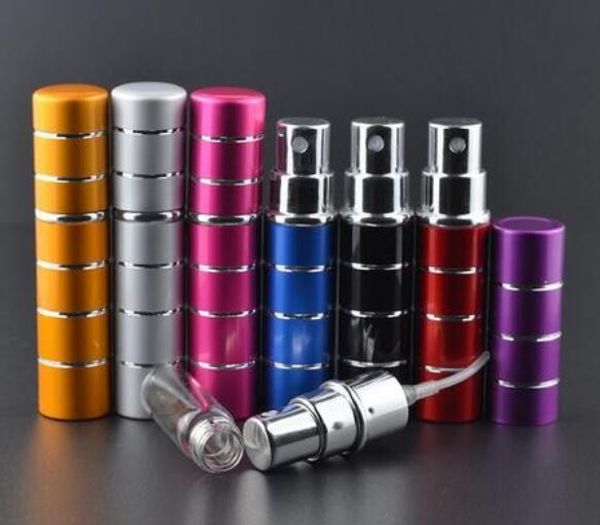 

new 5ml pump stitching glass perfume bottle atomizer anodized aluminum empty glass travel refillable spray