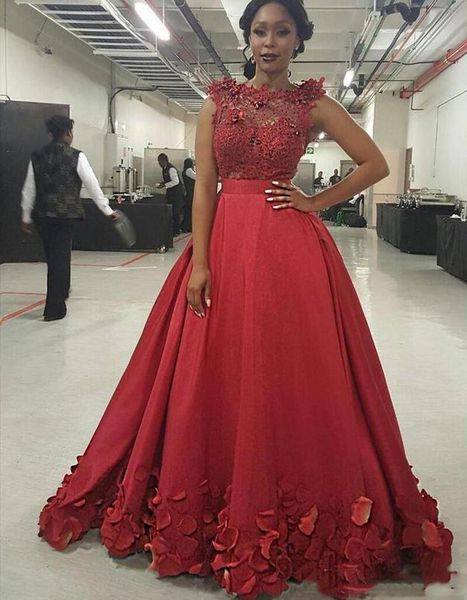 

2018 new burgundy prom dresses jewel neck illusion lace appliques beaded floral rose flowers long evening dress party pageant formal gowns, Black