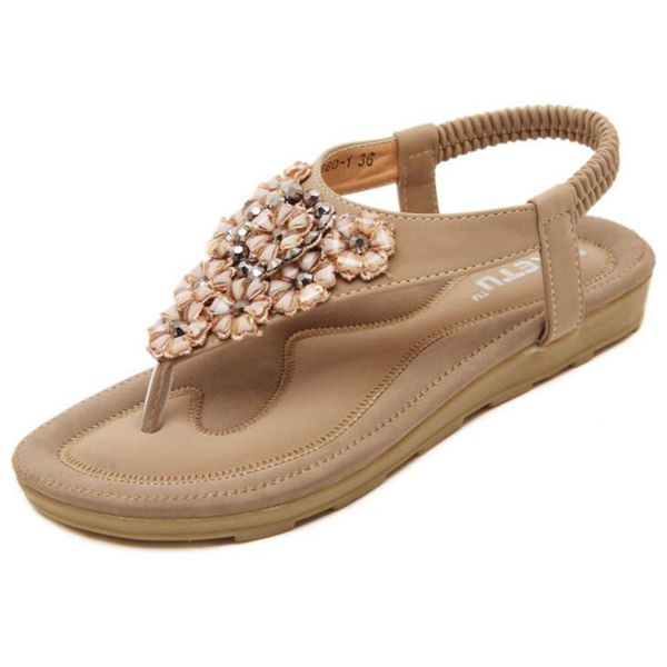 

bohemian flower stones casual sandals women 2017 new beige pink black flats shoes summer flip flops sandals for women