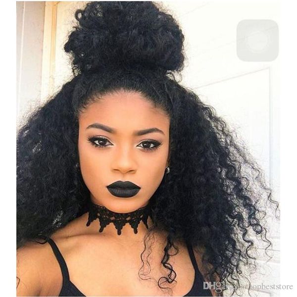 Lace Front High Ponytail Wigs Glueless Kinky Curly Human Wigs With