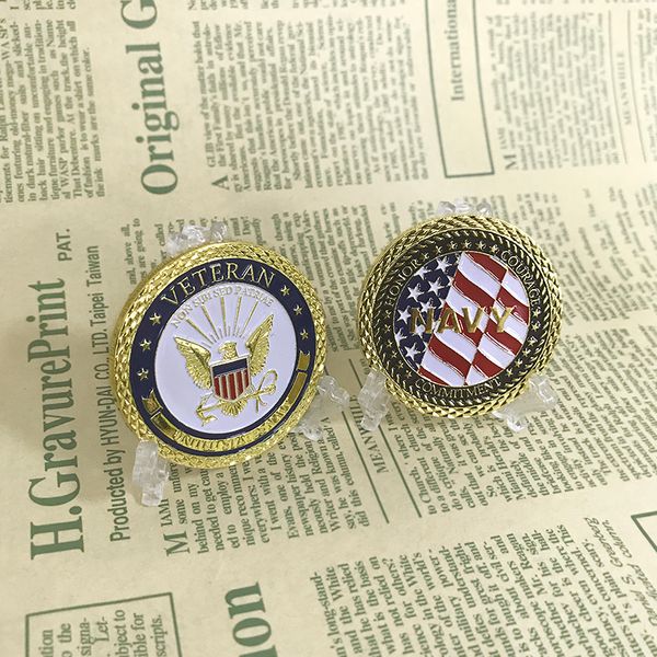 

10pcs/lot USN Honor Courage Commitment Veteran Collective Military Fans Gift Golden Color Metal Challenge Coin