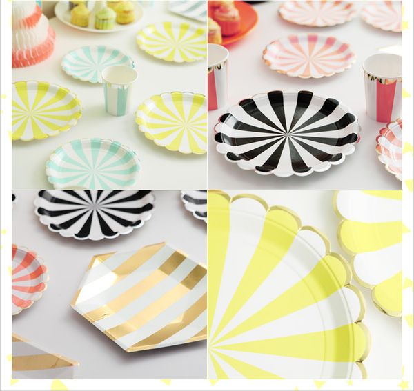 

wholesale- colorful striped dinner paper plates foil silver carnival party decor supplies tableware cp070