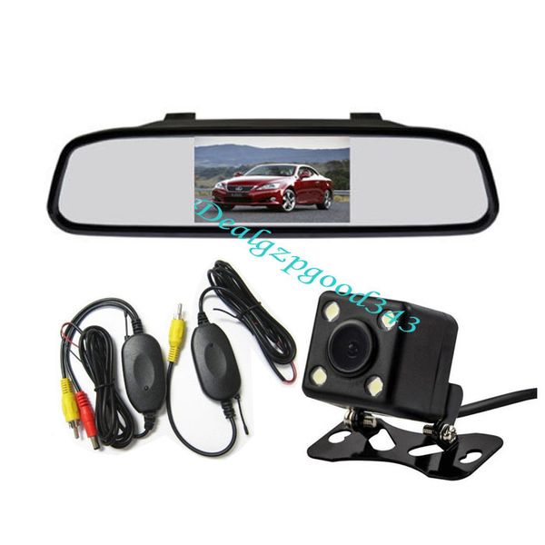 

wireless waterproof 4 led reversing packing camera car rear view kit 170Â° + 4.3" lcd mirror monitor 10pcs/lot