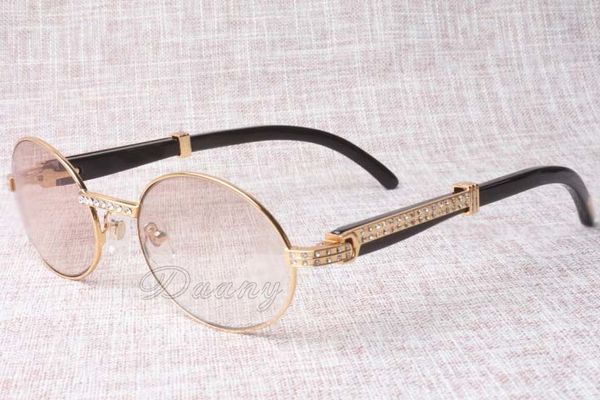 17 neue Diamant-runde Sonnenbrillen, Rinderhorn-Brillen, 7550178, natürliche schwarze Hörner, männliche Sonnenbrille, glaslose Brillengröße: 55–22–135 mm