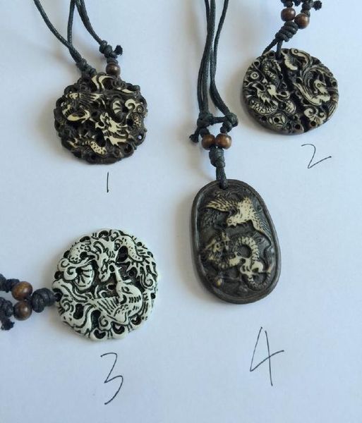 

12 pcs yqtdmy cool boy men carving dragon totem amulet lucky necklace gift, Silver