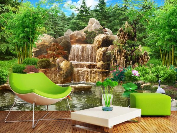 

luxury european modern fresh rockery landscape 3d tv backdrop