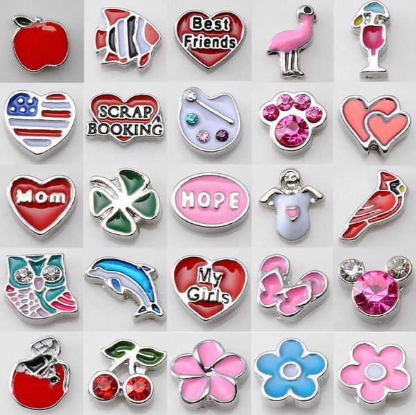 

100pcs/lot floating charms for glass living memory floating locket mix design assorted charms diy alloy accessories 2017 summer style, Bronze;silver