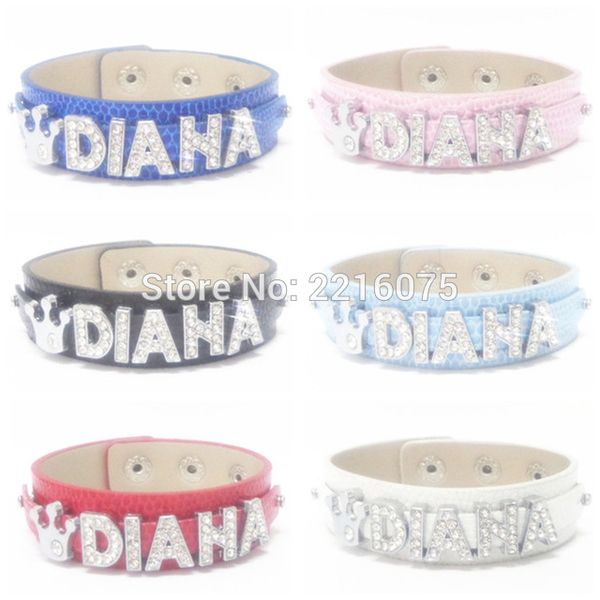 

wholesale- diana wristband bracelets rhinestone metal slide letter charm diy bangles ing, White