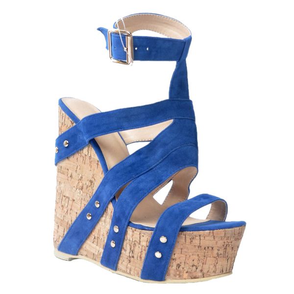 

kolnoo womens handmade wadge heel t-strap casual sandals rivets buckle strap fashion party summer shoes blue xd396, Black