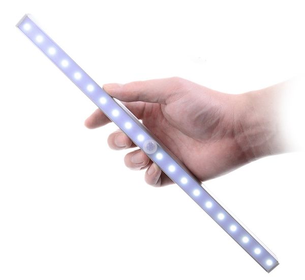 Moderna lampada da barra a LED con sensore umano alimentato tramite USB da 20 LED per camera da letto, comodino, armadio, luce, luce LED ricaricabile bianca calda pura
