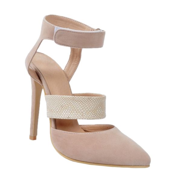 

kolnoo womens fashion elastic strap slingback stiletto high heel faux suede pumps court shoes beige xd253, Black