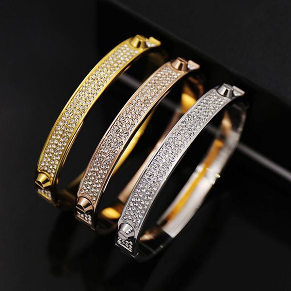 

brand bijoux bangles rivet 316 l titanium stainless steel full crystal bangles bracelets fashion jewelry for women and men, Black