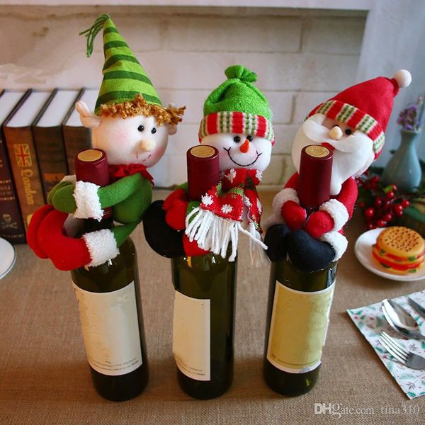 

new xmas bottle holder red wine bottle cover bags hug santa claus snowman dinner table decoration home christmas party decors ic554