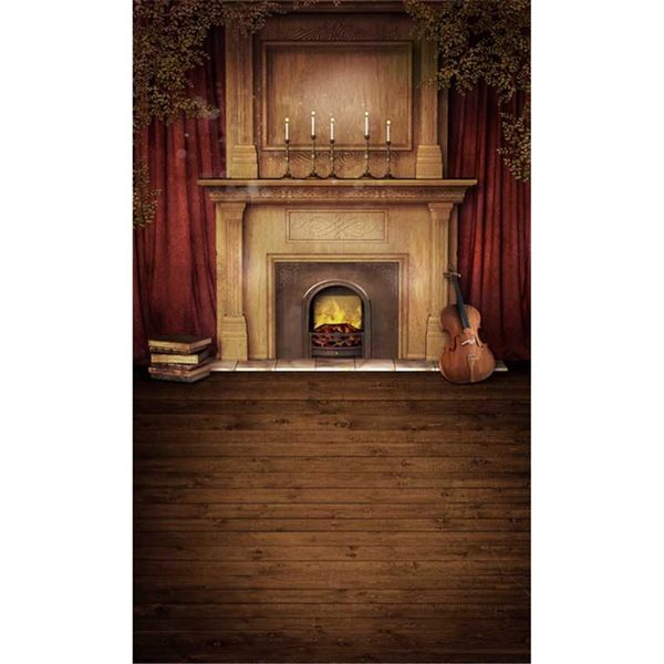 Grosshandel Roter Vorhang Kamin Fotografie Backdrops Weihnachten