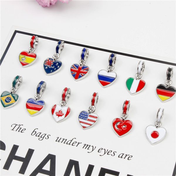 

wholesales 100pcs the world flag style pendant diy charm bracelet accessories colorful handmade women's fashion bracelets cb092, Golden;silver